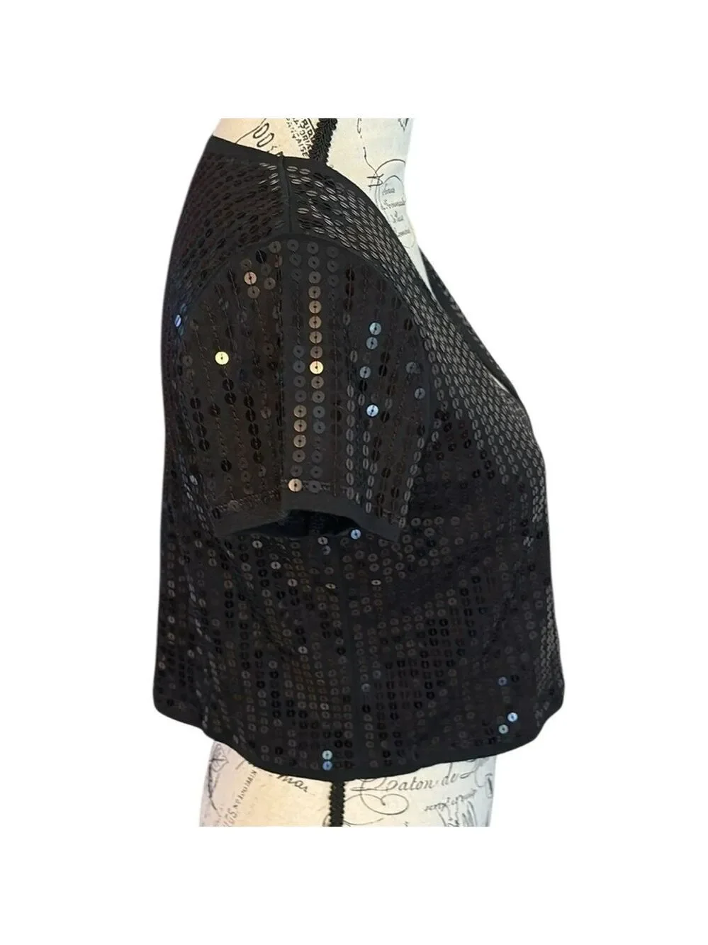 LOFT Black Sequin Shrug Cardigan Short Sleeve Size S New